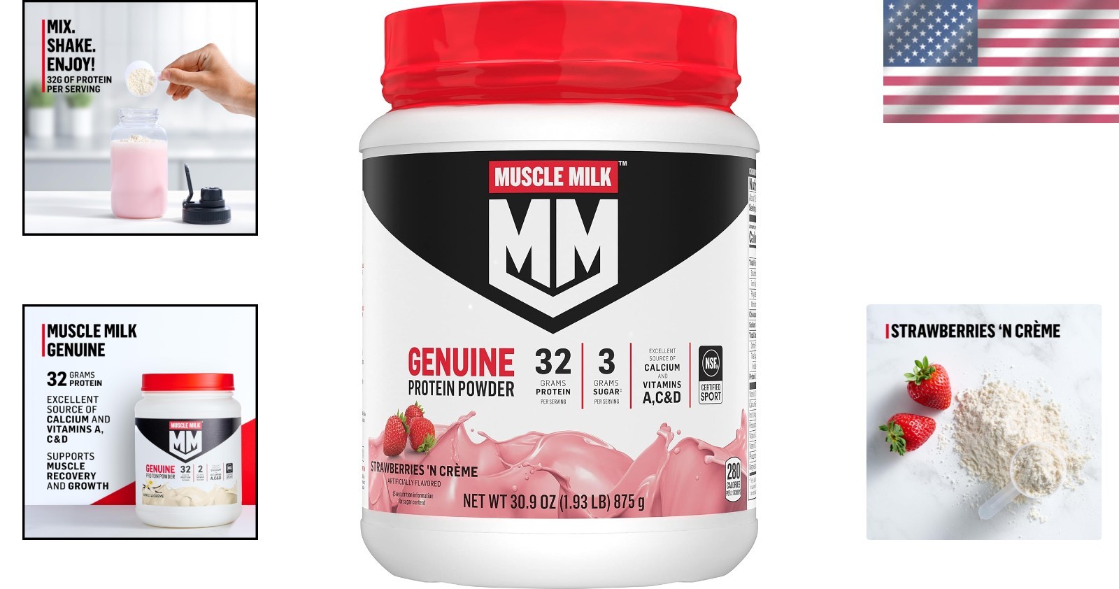 High-Quality Protein Powder, Strawberries ‘N Crème, 13 Servings, 32g Protein