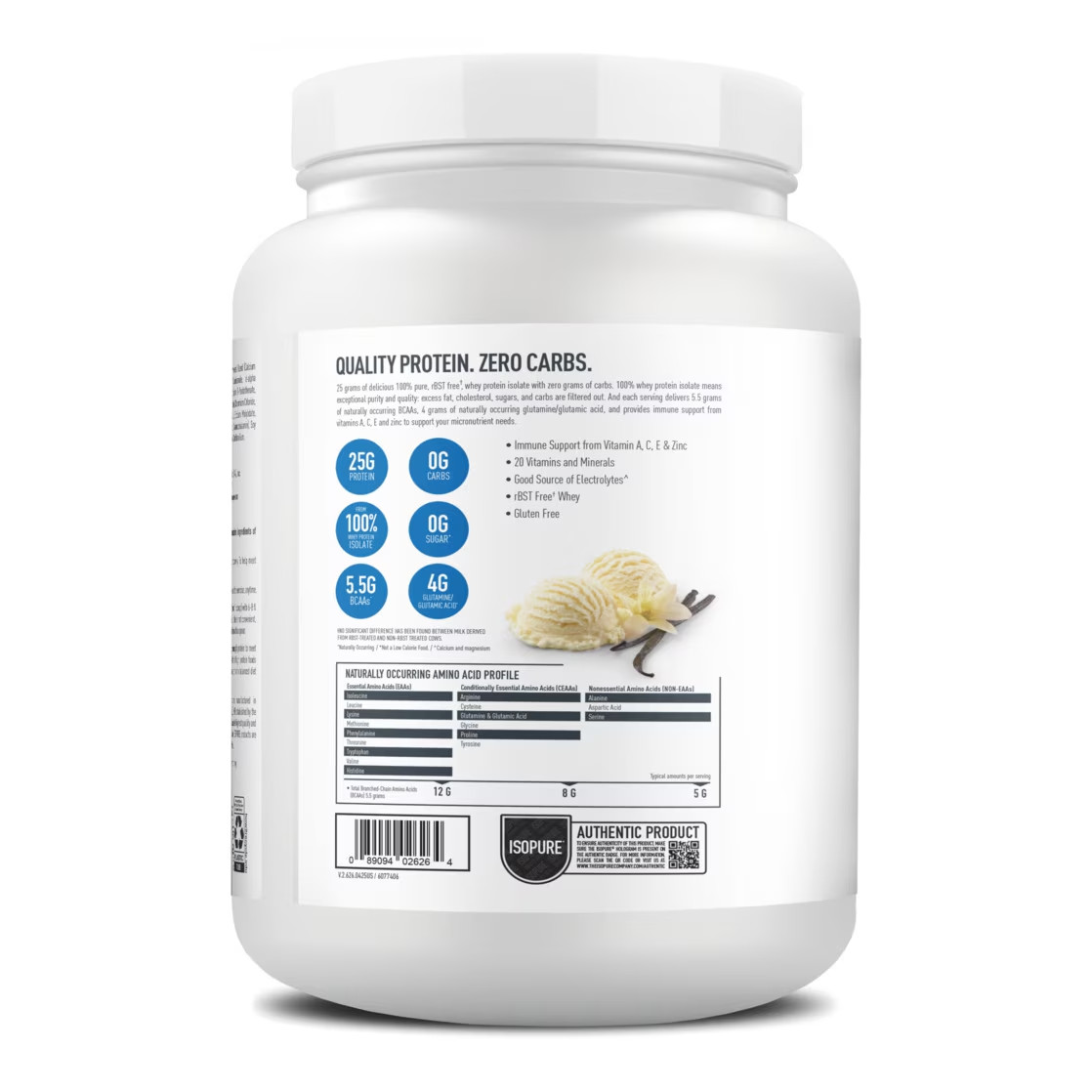 Zero Carb 100% Whey Protein Isolate Vanilla Protein Powder, 25G, 15 Servings