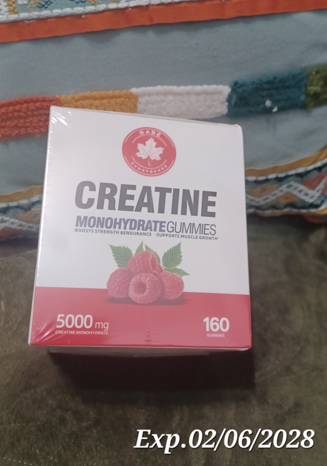 GABE Creatine Monohydrate Gummies 160ct 5000mg Raspberry NSF Vegan Exp 2028