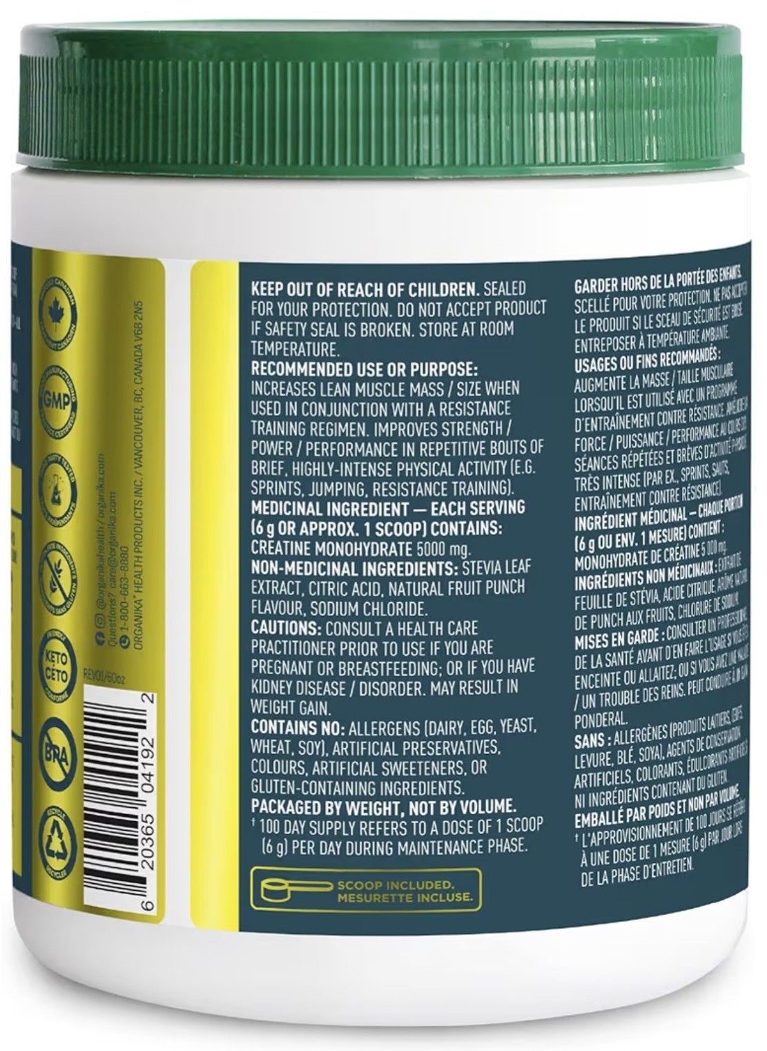 Organika Micronized Creatine 2-Pack 600g Fruit Punch 100 Day Supply