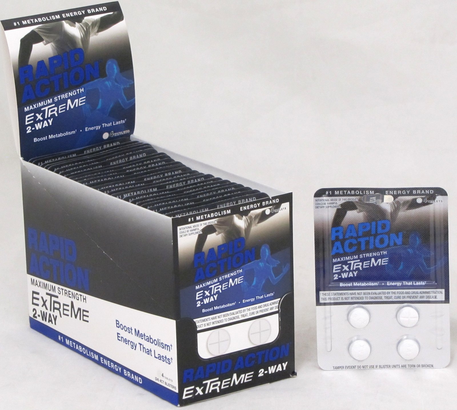 Rapid Action Extreme 2 Way Lasting Energy Boost Metabolism 24 Packs 96 Pills Max