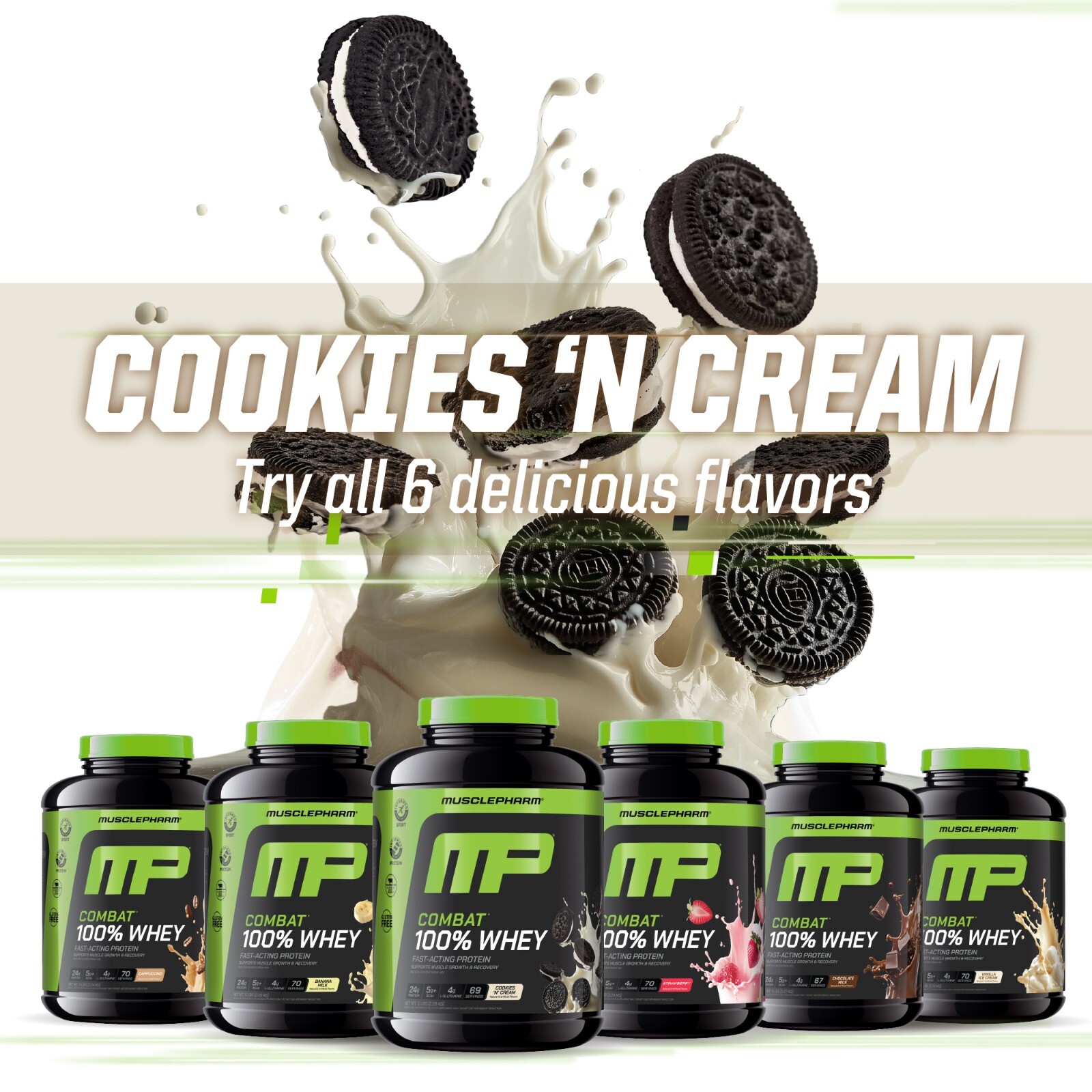 MusclePharm Combat 100% Whey Protein Powder – 5 lb, 70 Servings, Cookies & Cream
