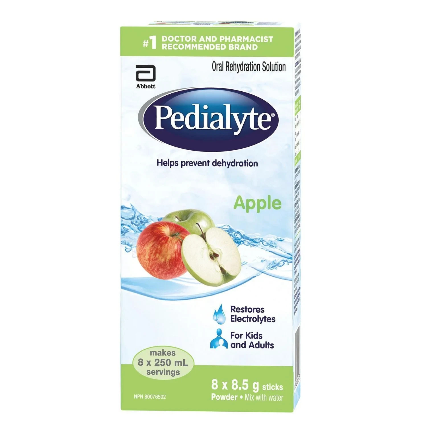 Pedialyte Electrolyte Powder Sticks Oral Rehydration Solution, Apple 8 CT 2 PACK