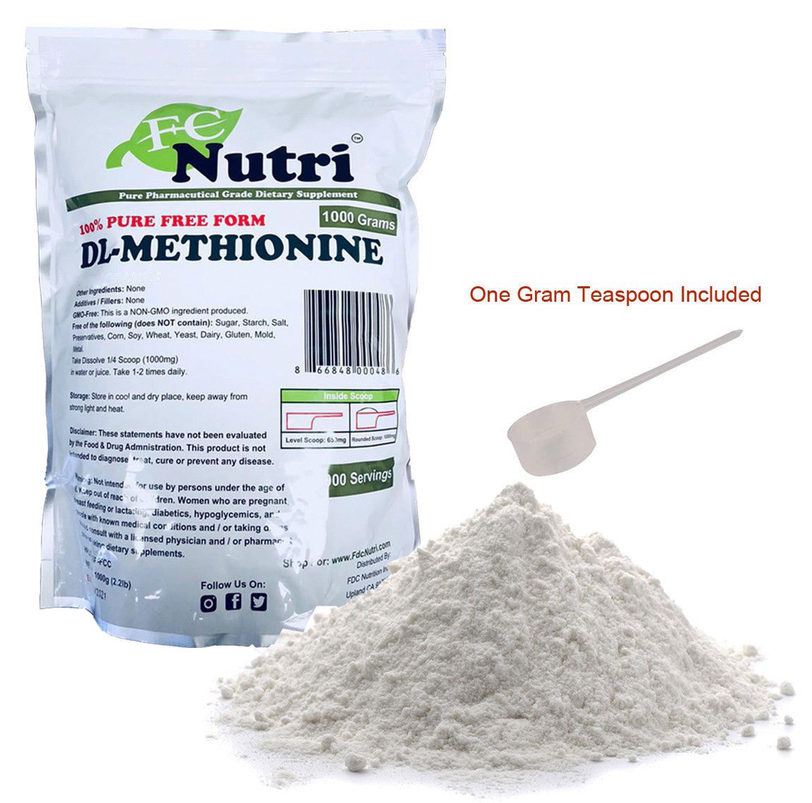 DL-Methionine Powder 100%pure 2.2lb (1000 grams) By FCNutri