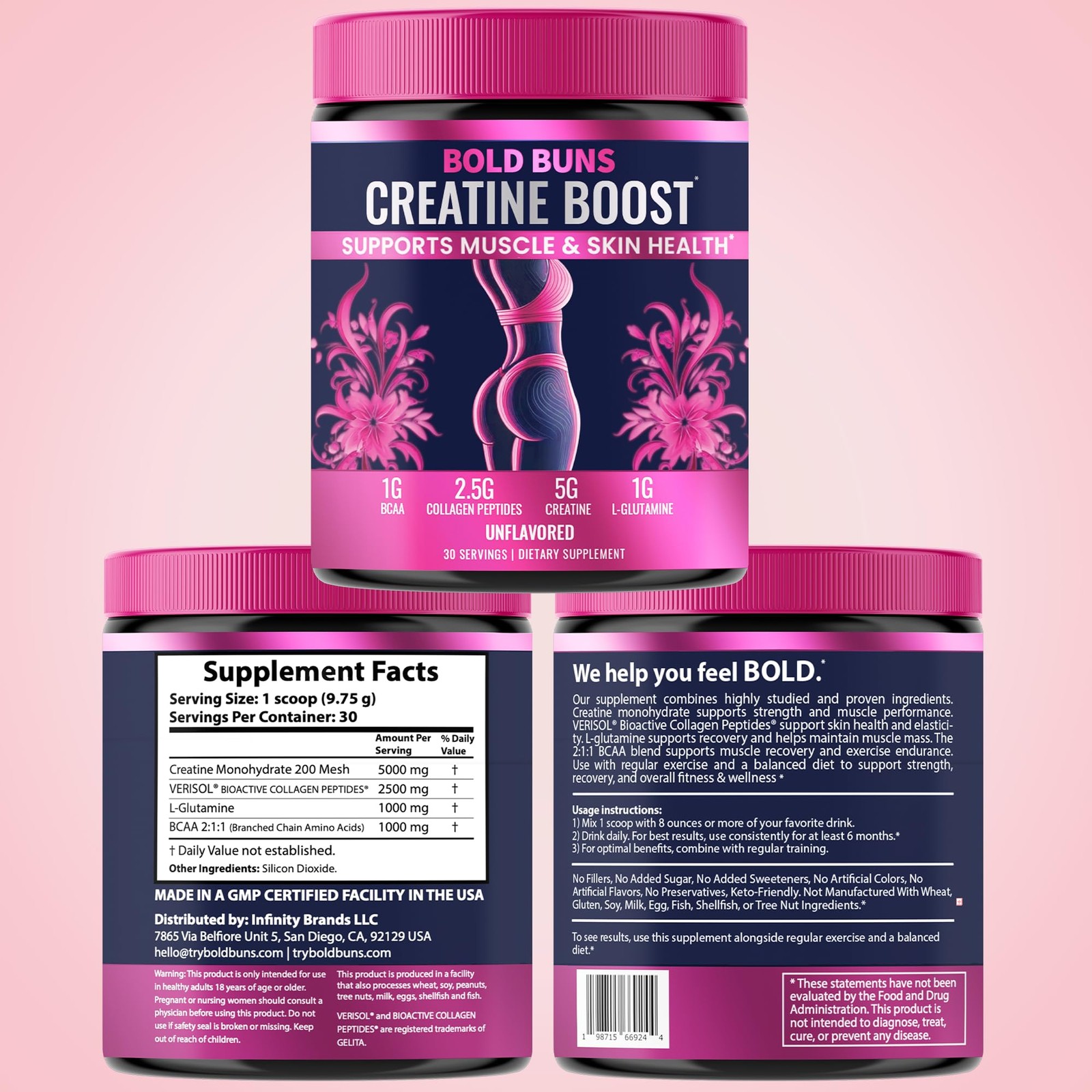 Bold Buns Creatine for Women – Supplement with 10.32 Ounce (Pack of 1), White