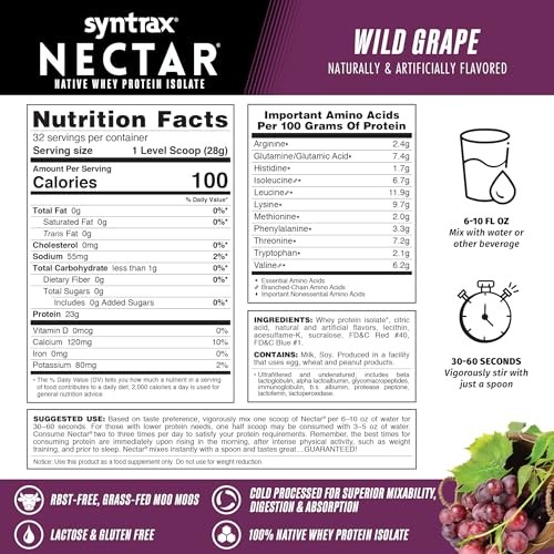 Syntrax Nectar Whey Protein Isolate 2Lb Zero Carbs Fat Lactose Gluten Free Fl…