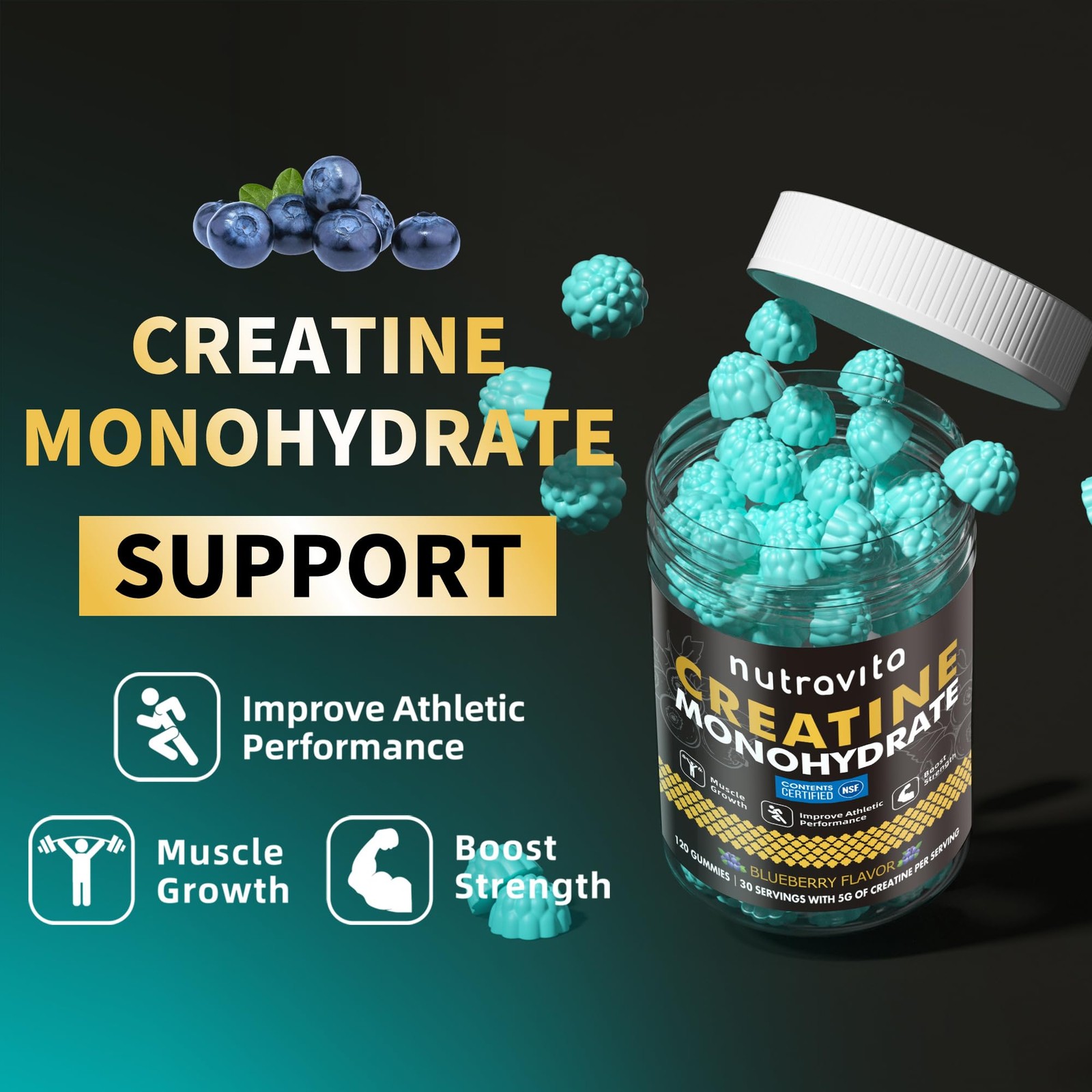 NSF Certified Creatine Gummy – Creatine Monohydrate Gummies for Men & Women-5…