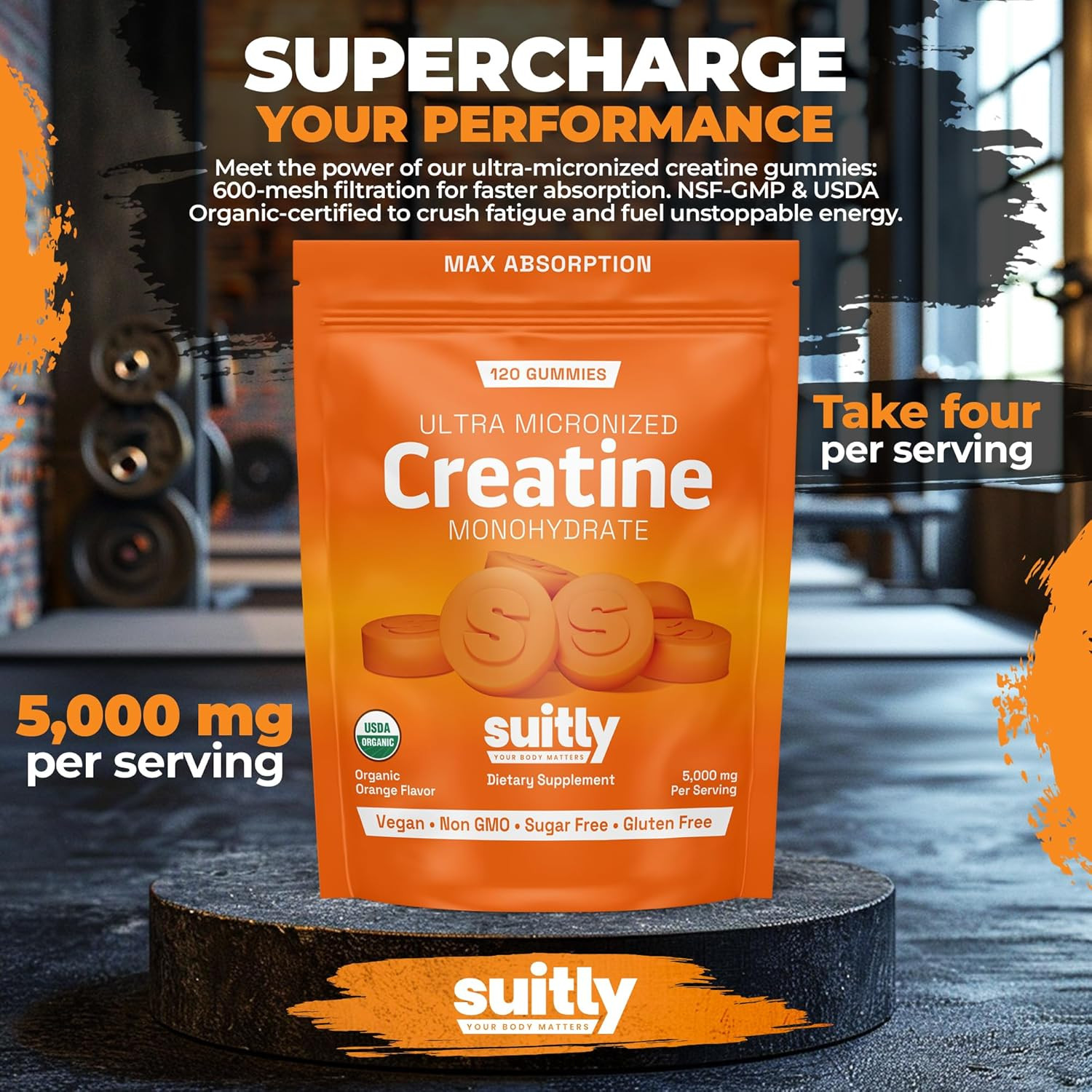 5G Ultra-Micronized Creatine Monohydrate Gummies | Made with Certified Organic I