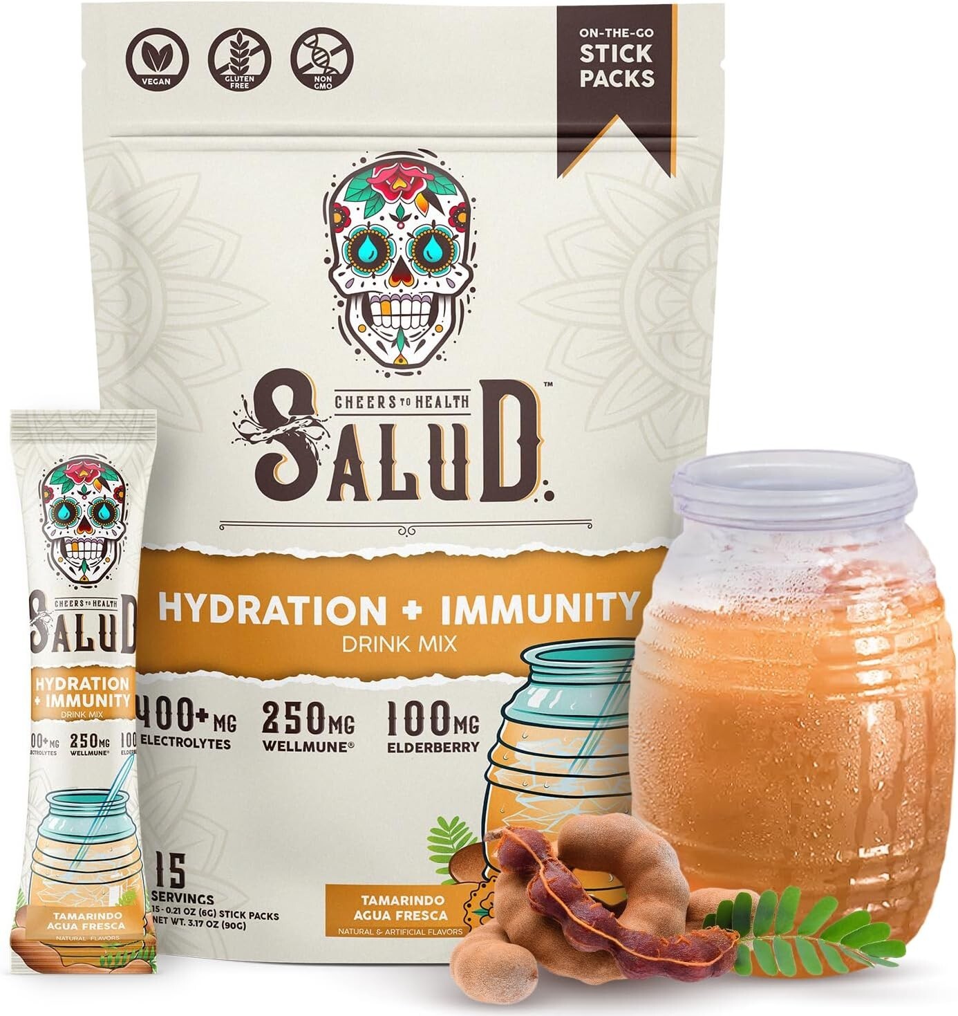 2-in-1 Hydration Packets with Immunity-Boosting Electrolytes, 15 Servings