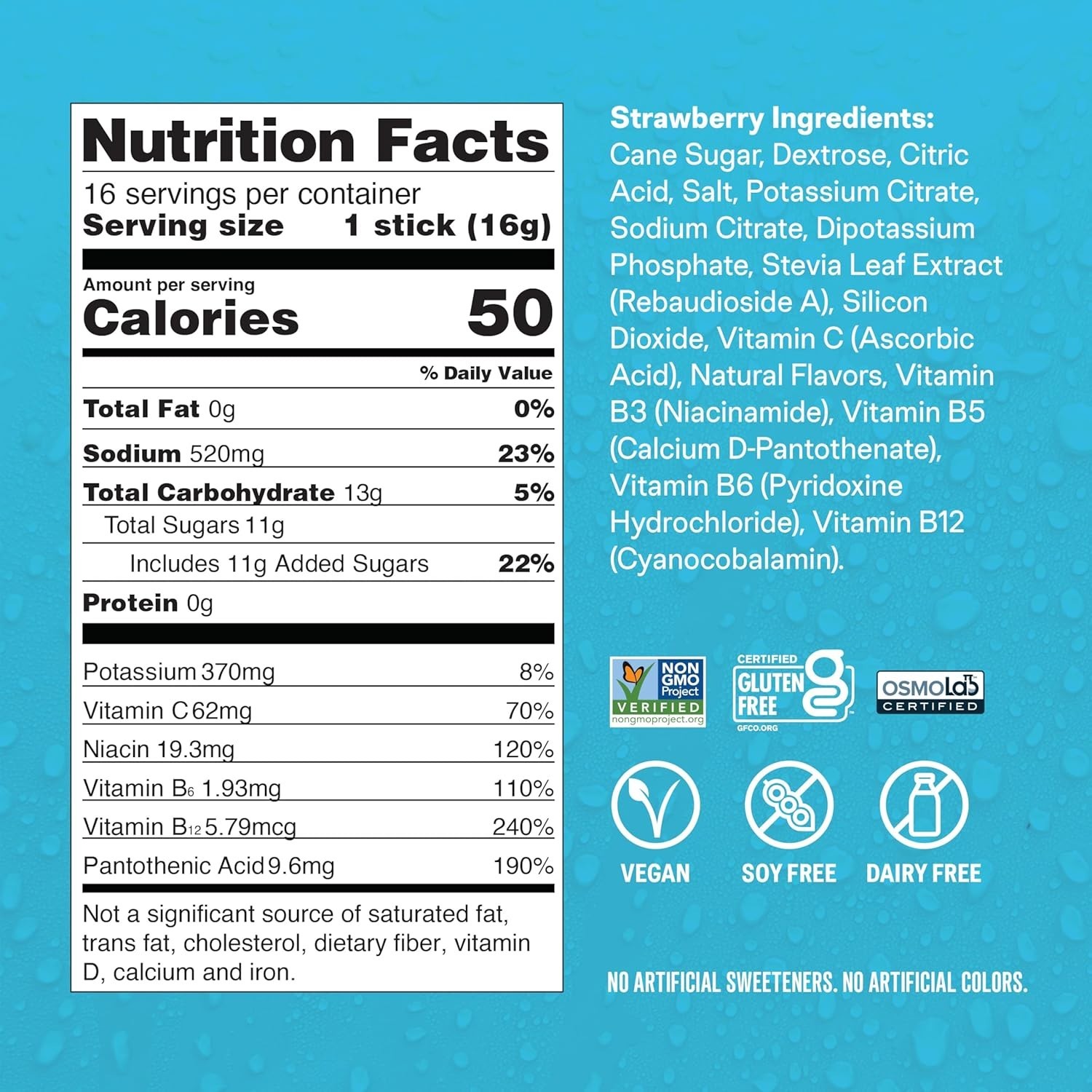 Convenient Strawberry Electrolyte Drink Mix – 16 Stick Packs for Quick Hydration