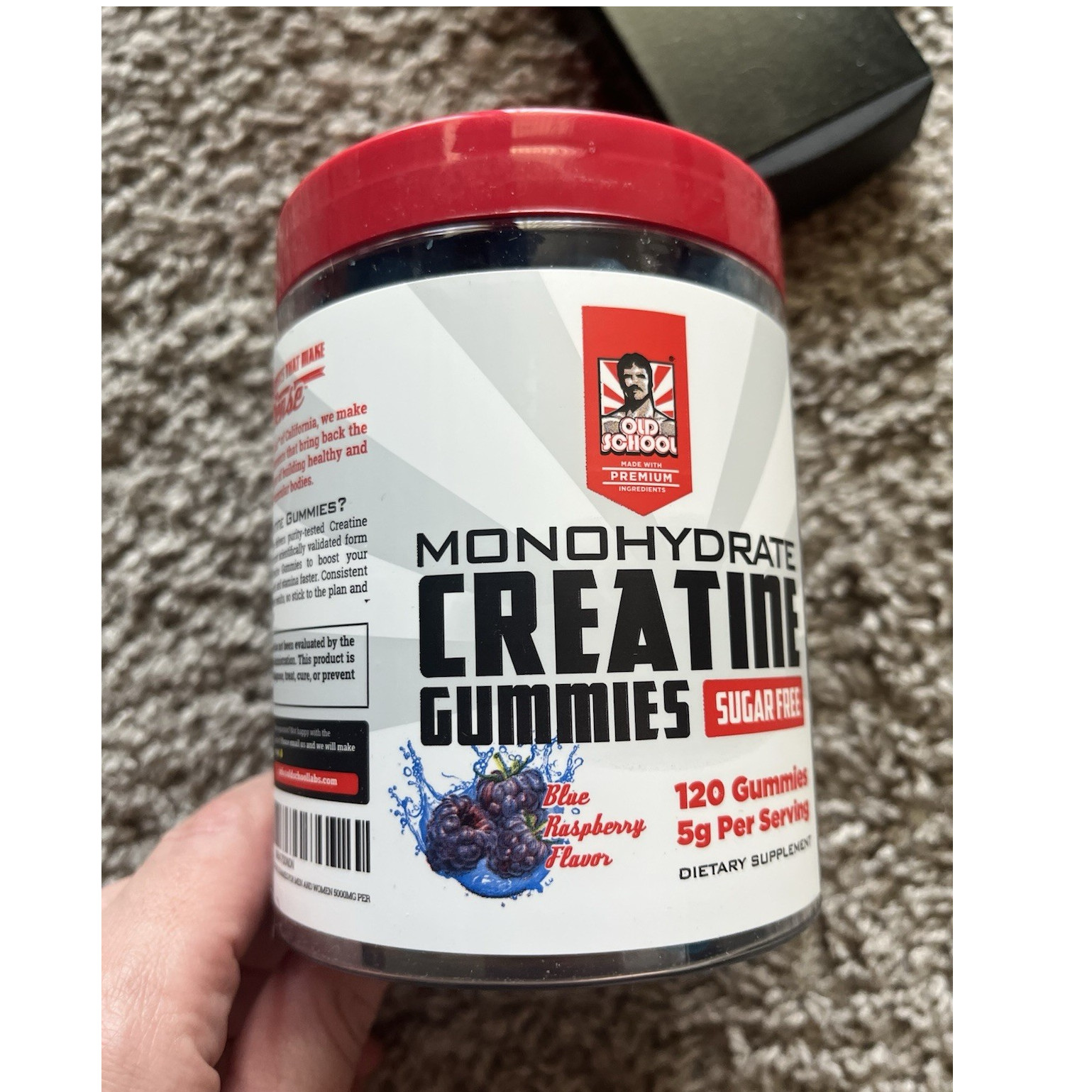Old School Creatine Monohydrate Gummies Blue Raspberry Sugar-Free 120 Count 5g