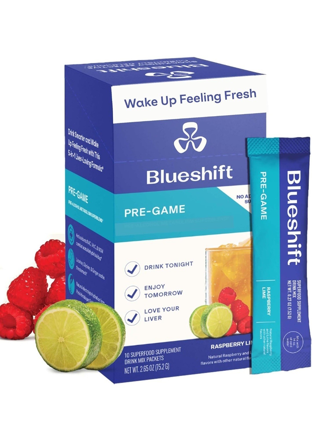 Blueshift Pre-Game – Pre Drinking NAC Supplement Electrolyte Powder Packets 10pk
