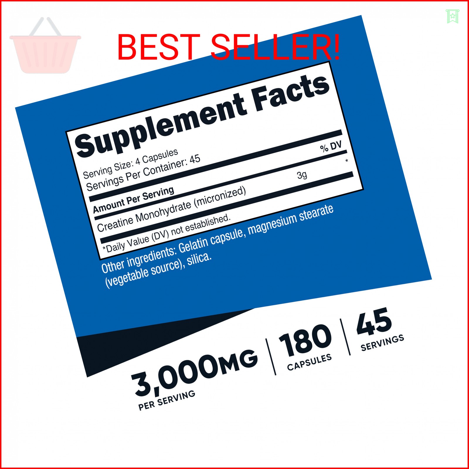 Nutricost Creatine Monohydrate 3,000mg, 180 Capsules (750mg Per Capsule) – Glute
