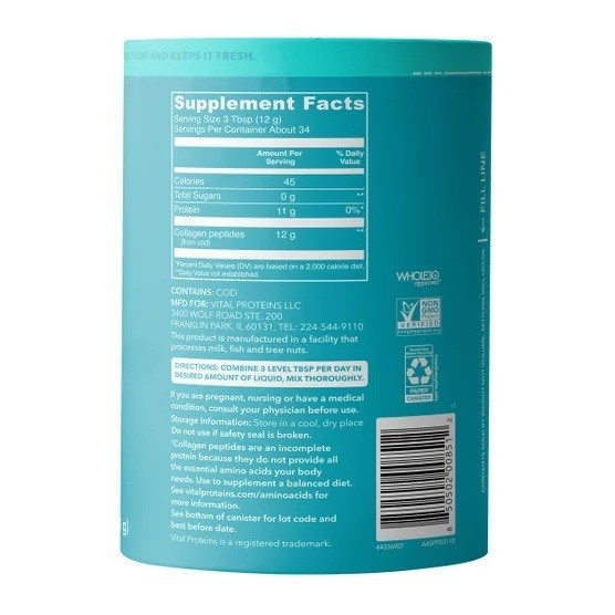 Vital Proteins Marine Collagen, Unflavored, 14.5 oz Dairy Gluten Free 34 Serving