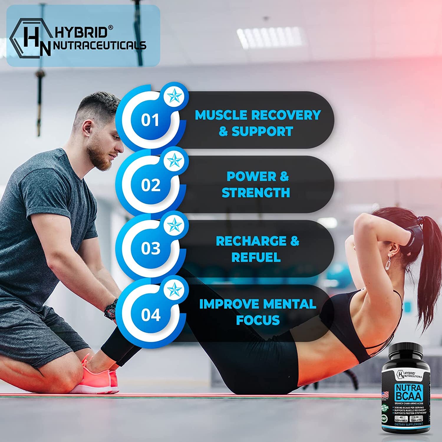 Nutra BCAAs Amino Acids, 3000mg – BCAA Pre Workout without Ceatine, Non-GMO