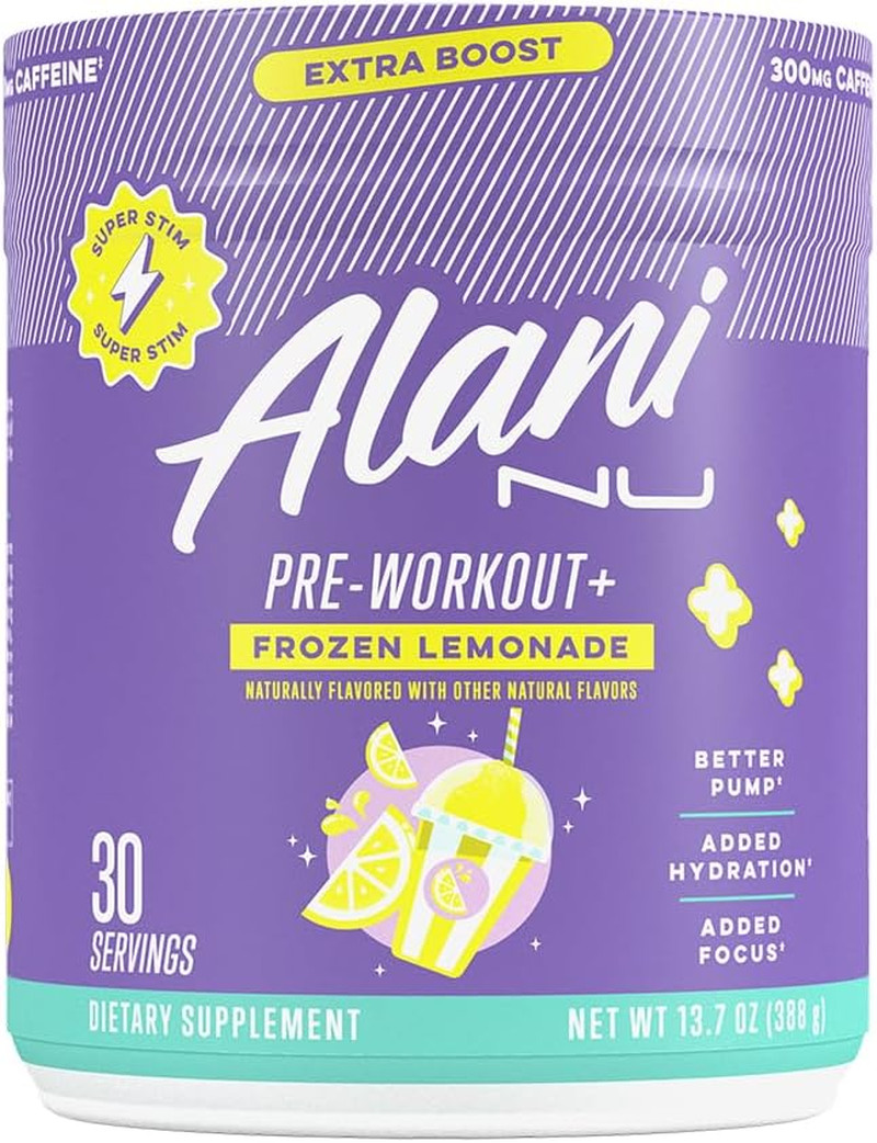Pre Workout+ Powder Frozen Lemonade, Extra Boost, Sugar Free, 300Mg Caffeine, L-