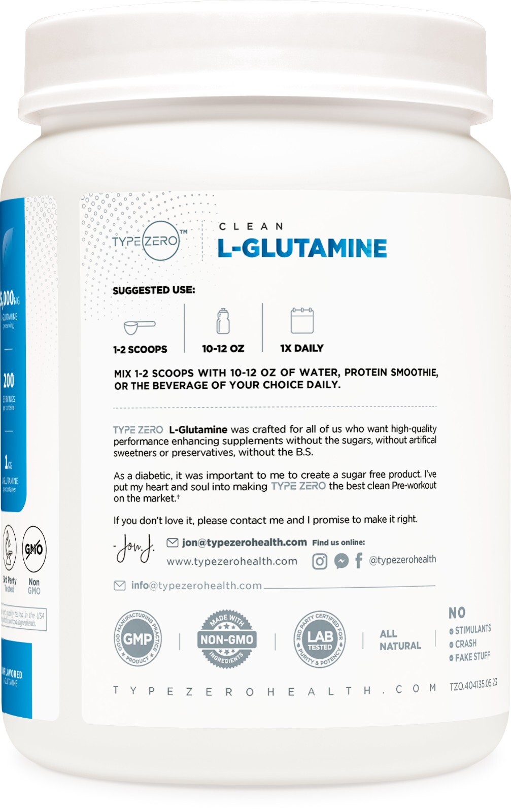 Type Zero 5X Strength L Glutamine Powder (5000mg | 1KG)