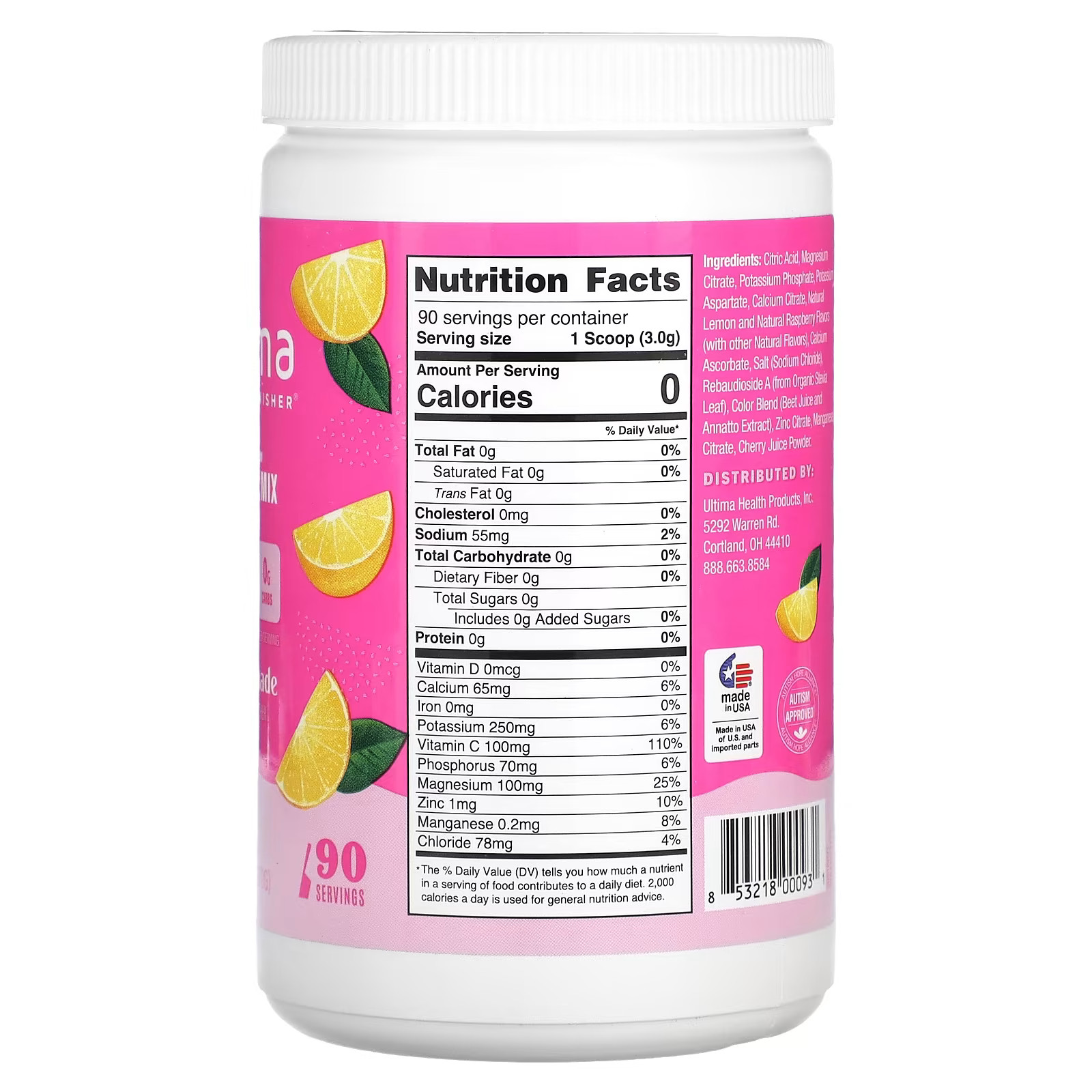 2 X Ultima Replenisher, Electrolyte Mix, Pink Lemonade, 9.5 oz (270 g)