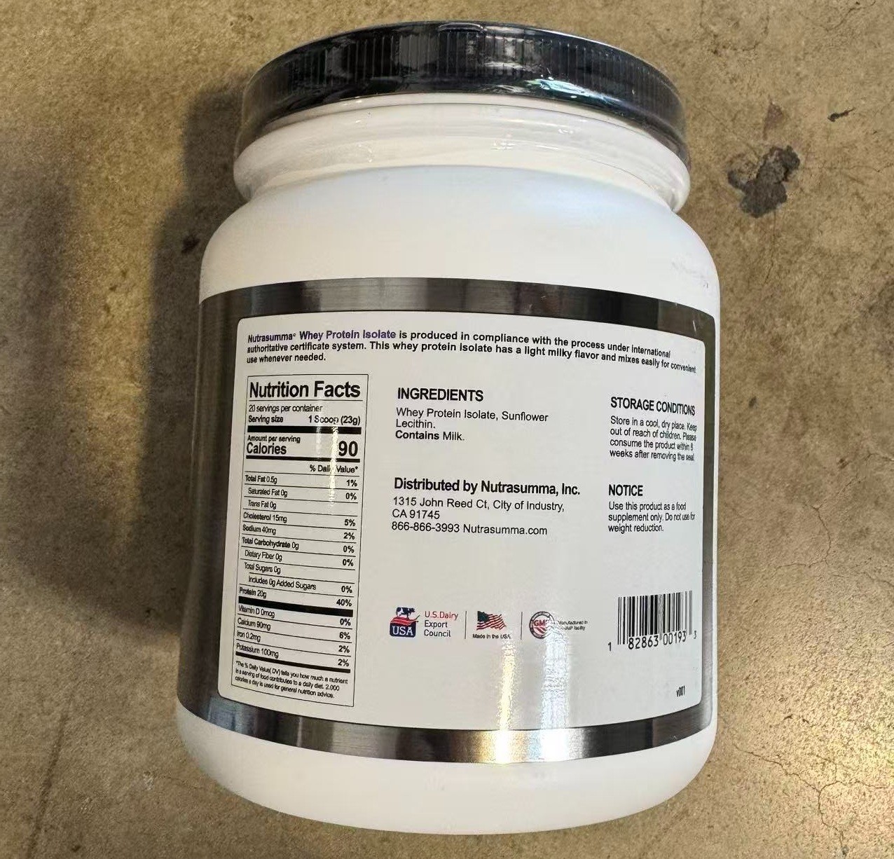 Nutrasumma Whey Protein Isolate 1.02lb (464g) Unflavored