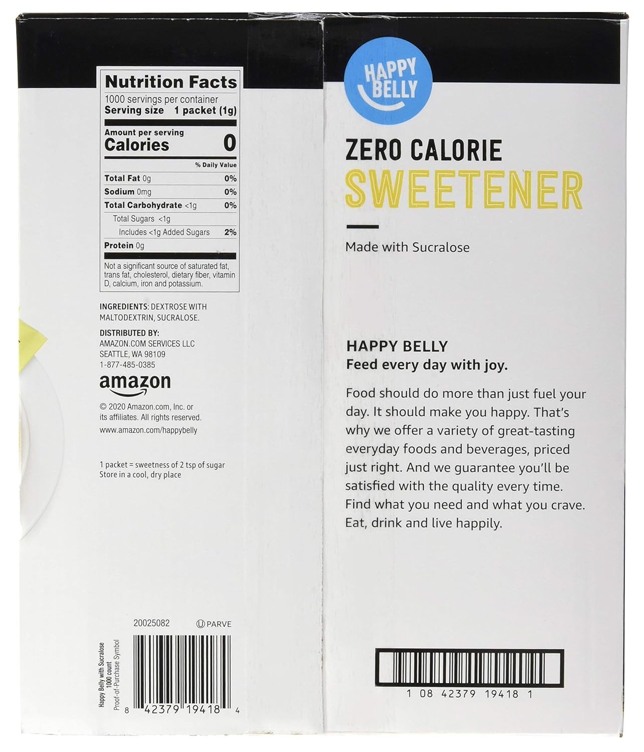 Amazon Brand – Happy Belly Zero Calorie Yellow 1000 Count (Pack of 1)