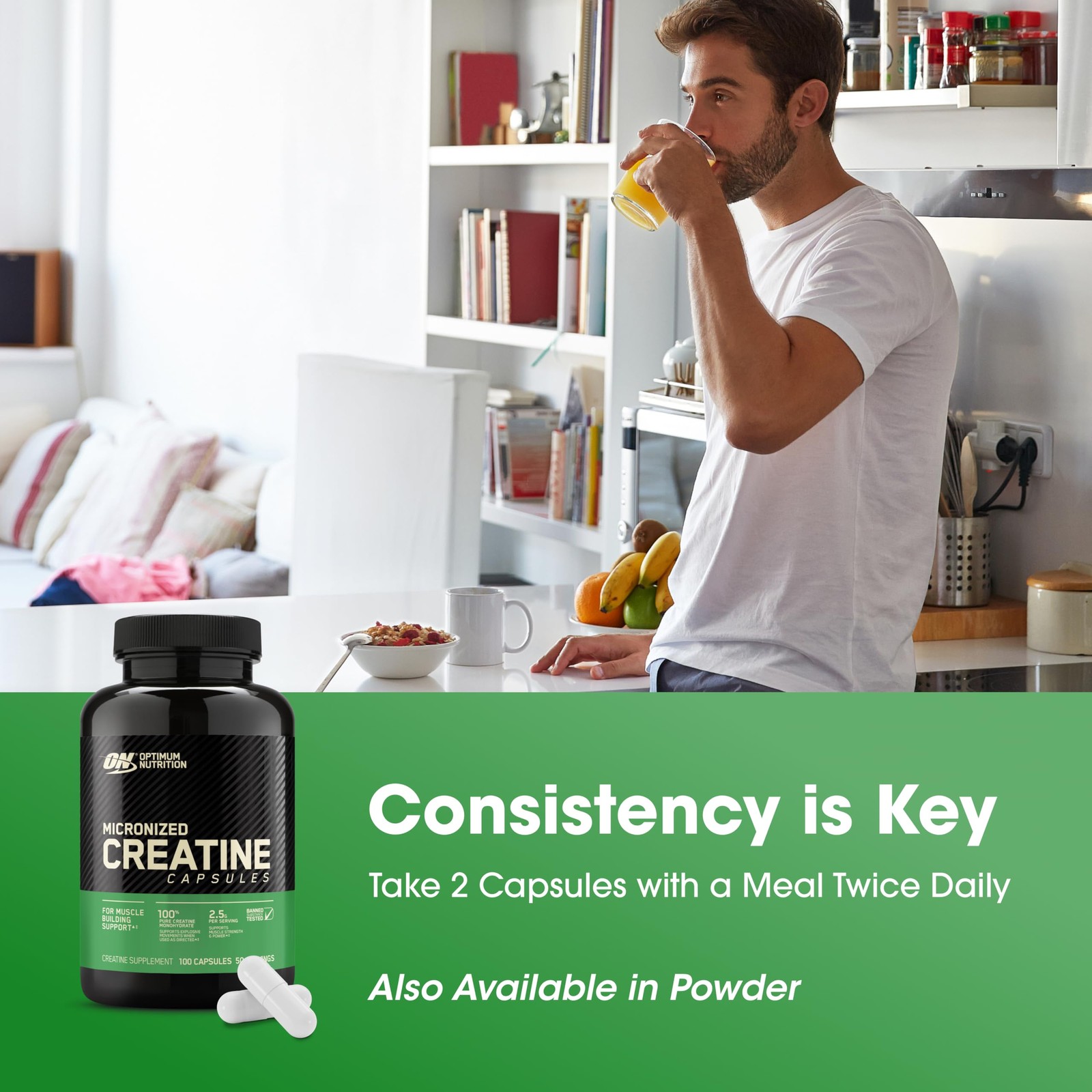 Optimum Nutrition Creatine, Micronized Creatine 100 Count (Pack of 1), White