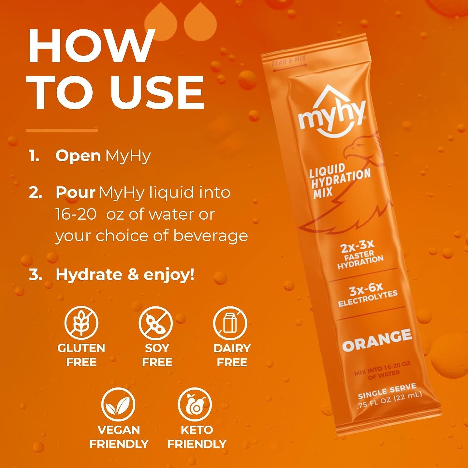 Daily Hydration Packets – 5 Count Orange Drink Mix for Fitness, Parties & Travel