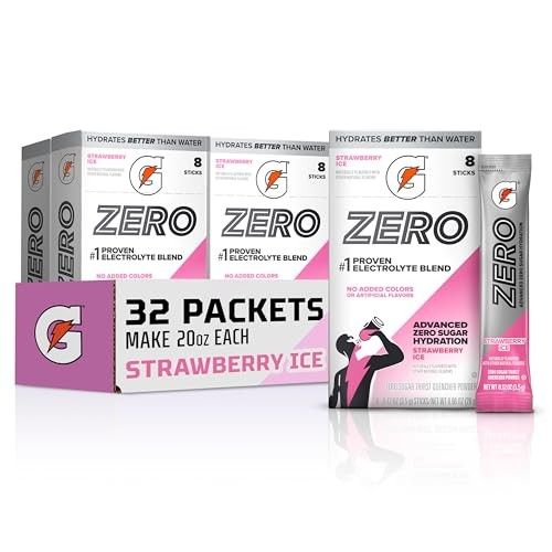 Gatorade Zero Sugar Electrolyte Powder Drink Mix, (32 Servings), Strawberry Ice