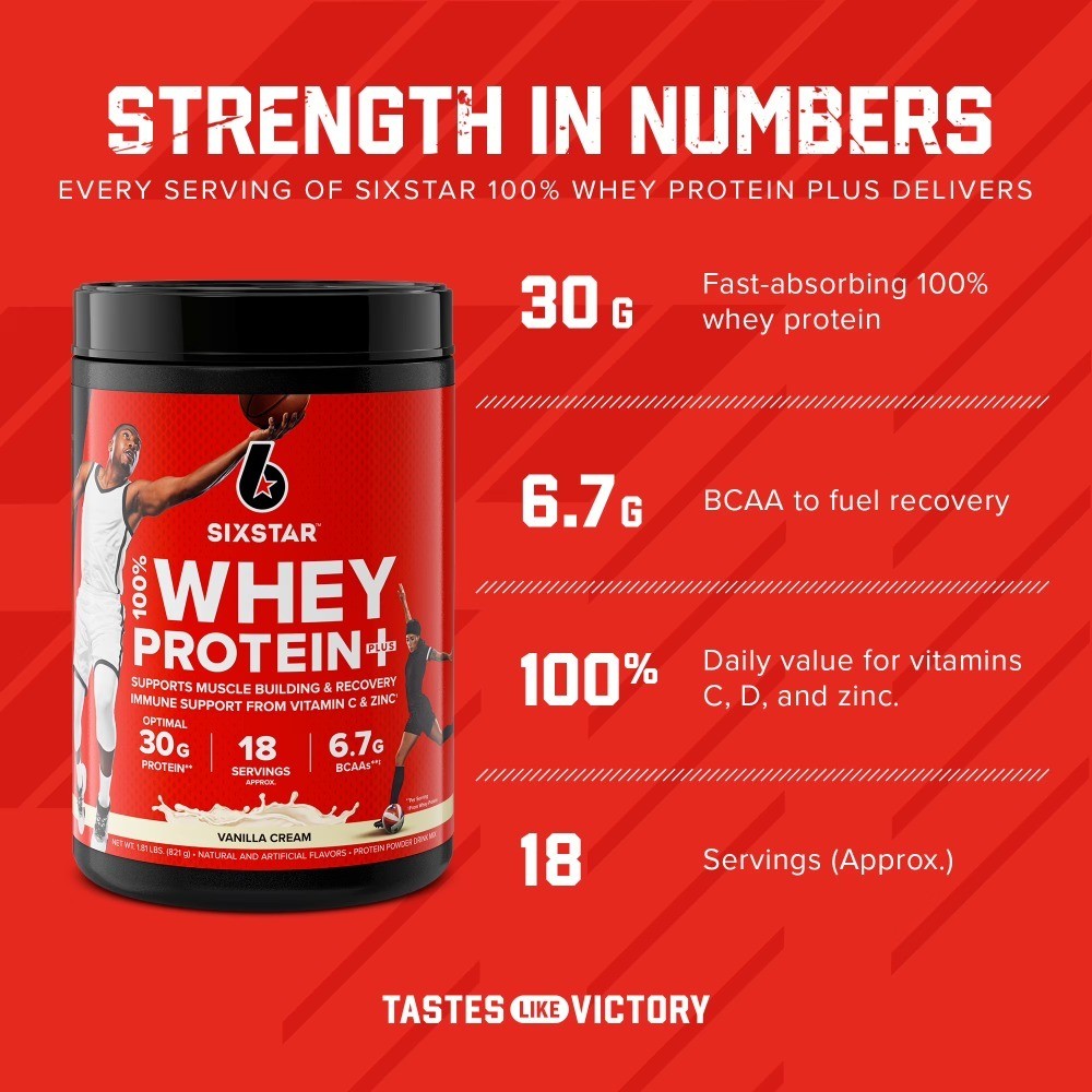 100% Whey Protein Powder Plus, 30g Protein, Vanilla Cream, 1.81 lbs