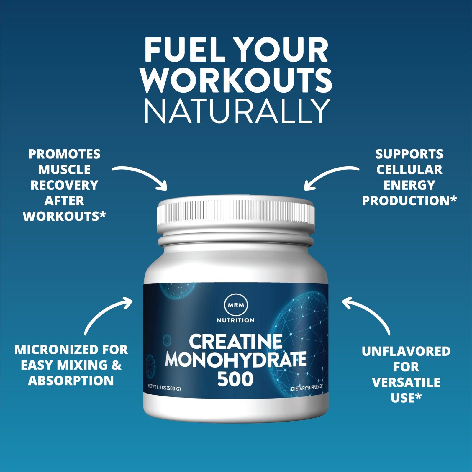 Creatine Monohydrate 500g – Pure Micronized Powder for Muscle Recovery, Energy,