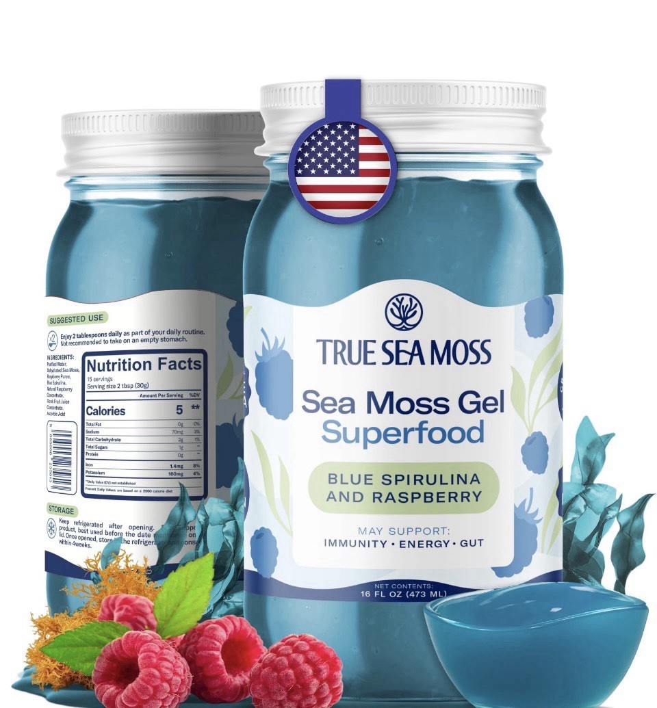 2X TrueSeaMoss Sea Moss Gel with Blue Spirulina – 2 Pack – USA Made Immunity Gut