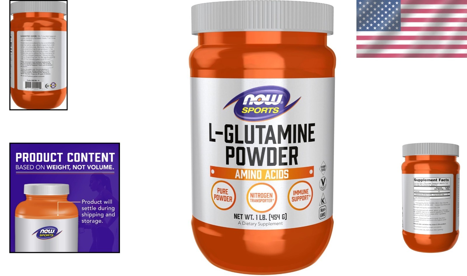 Sports Nutrition L-Glutamine Pure Powder 16oz Unflavored Multivitamin