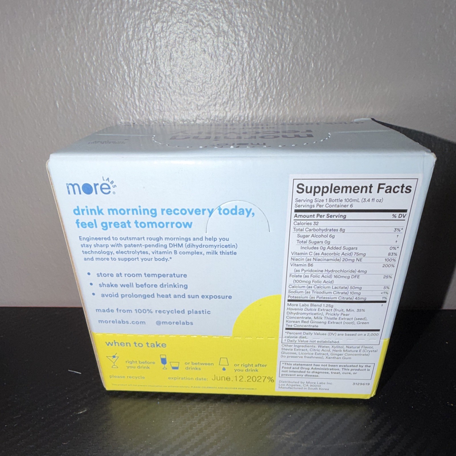 More Labs – Morning Recovery Drink – Supplement Lemon – Sugar Free – 6 Bottles