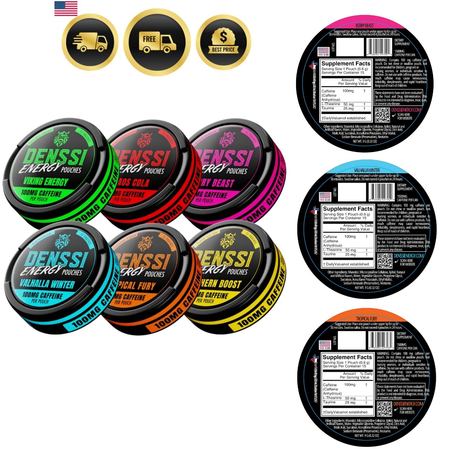 Energy Pouches – Fast-Acting Caffeine + Nootropic Boost – Sugar-Free, Tobacco…
