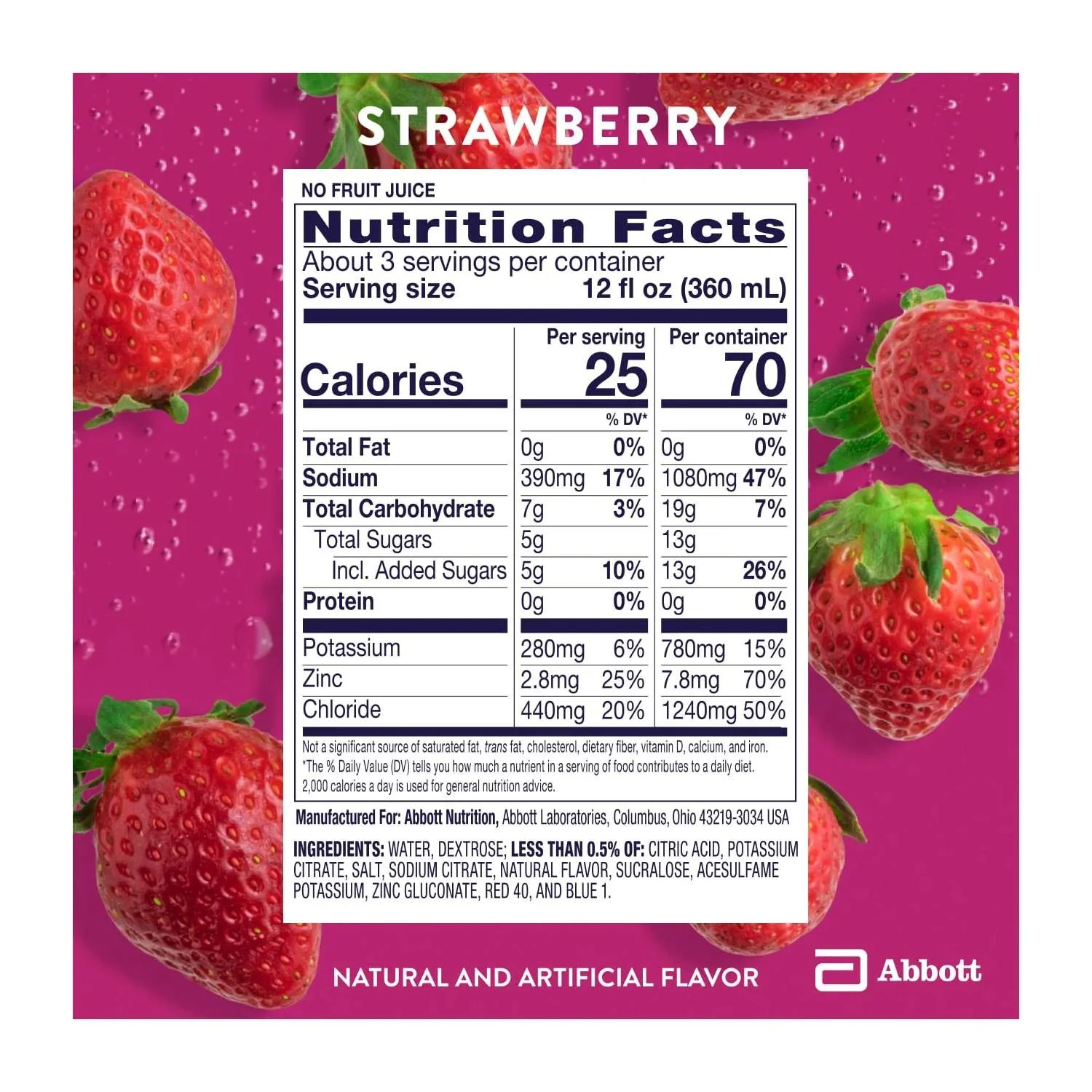 (2 pack) Pedialyte Electrolyte Drink, Strawberry, 1 Liter