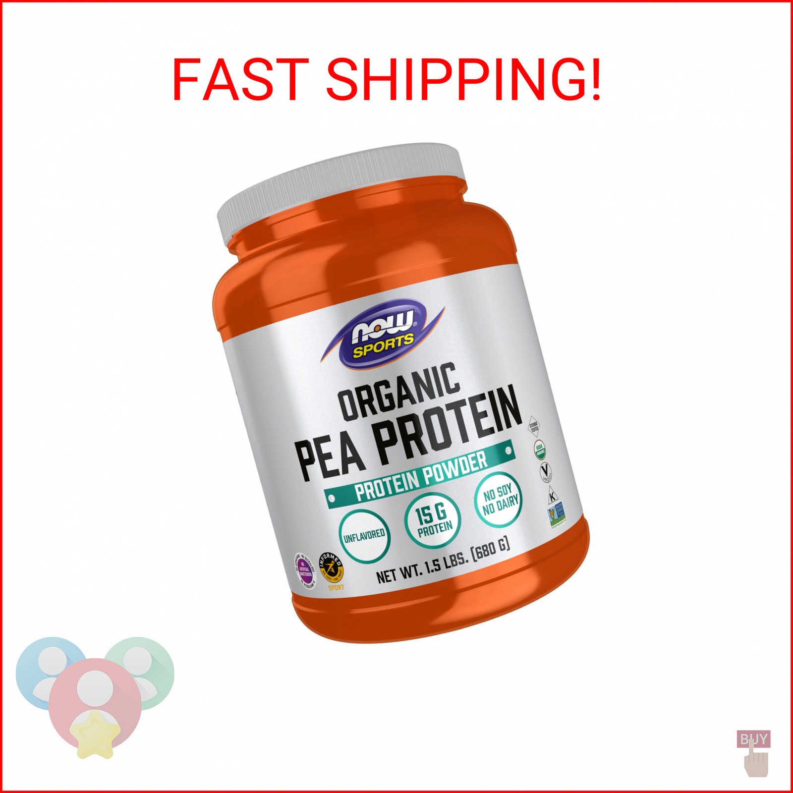 NOW Foods Sports Nutrition, Certified Organic Pea Protein 15 Grams, Unflavored P