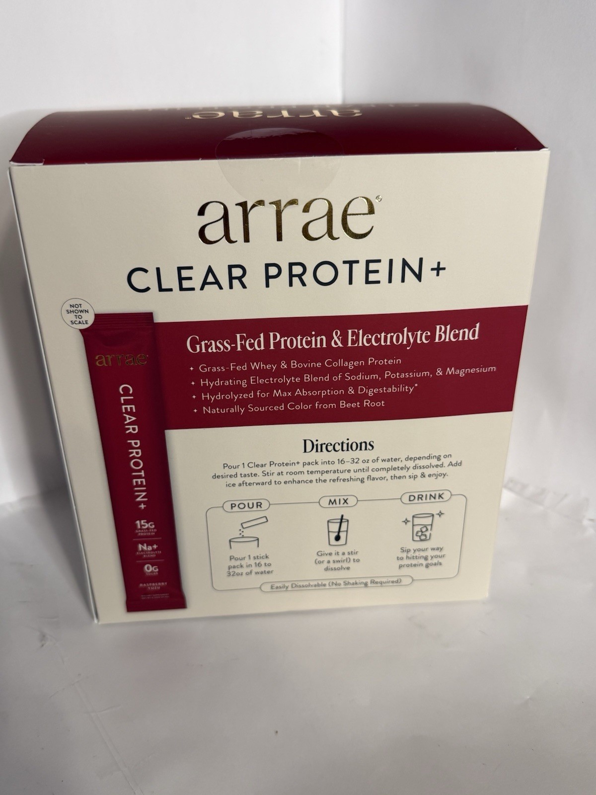 arrae Clear Protein+ Grass-Fed Whey Collagen Electrolyte Raspberry Yuzu 20 Pack
