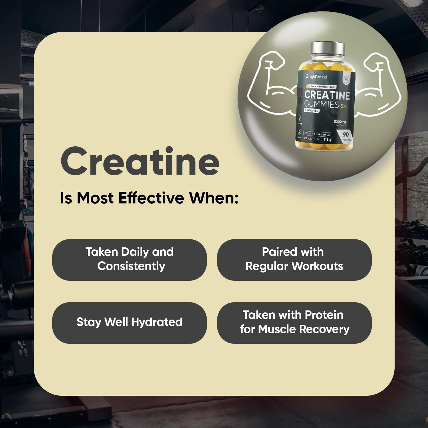 WeightWorld Creatine Gummies 5000mg 90 Count – Workout Performance Support