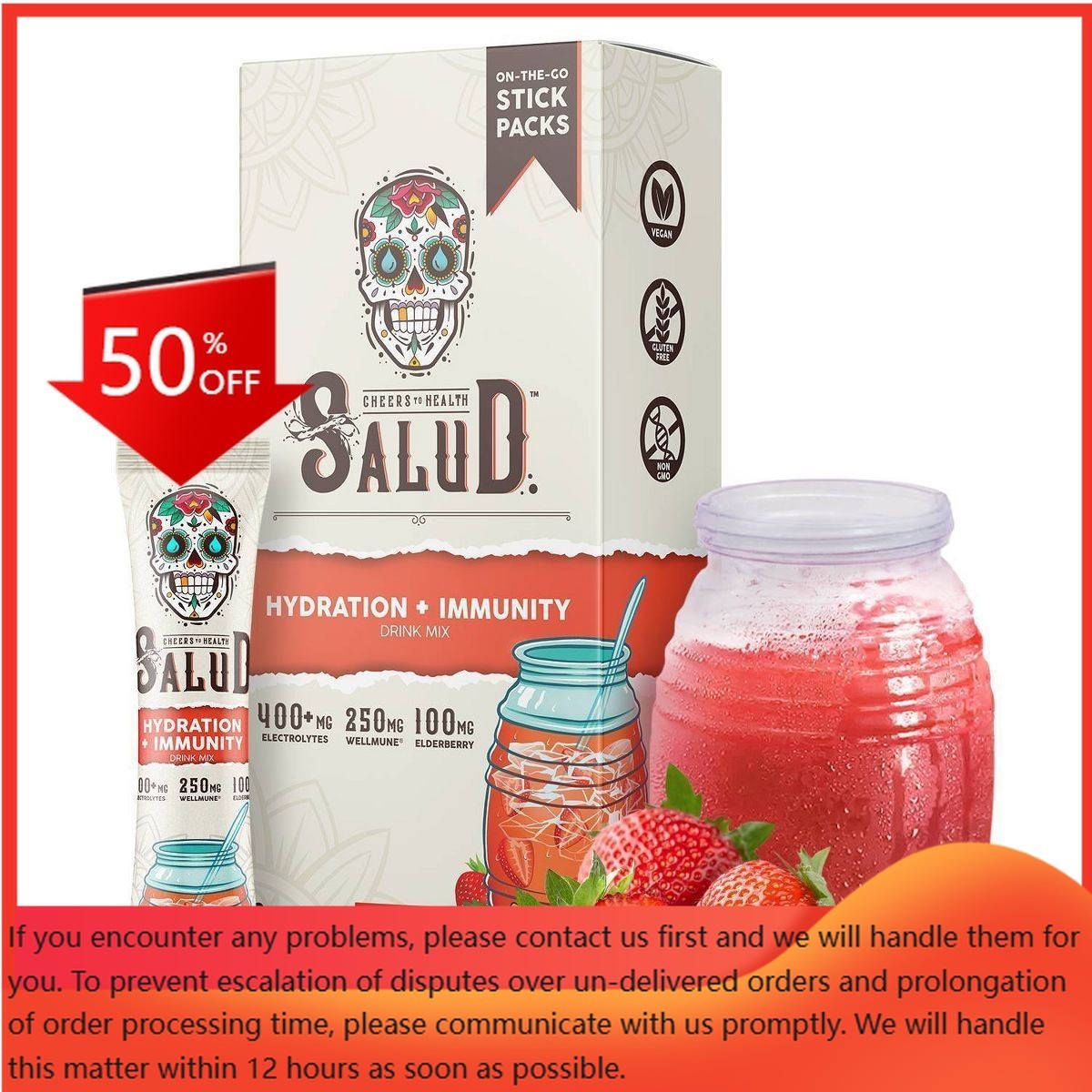 Salud Hydration + Immunity Strawberry Electrolyte Drink Mix – 6pk/0.21 oz Packet