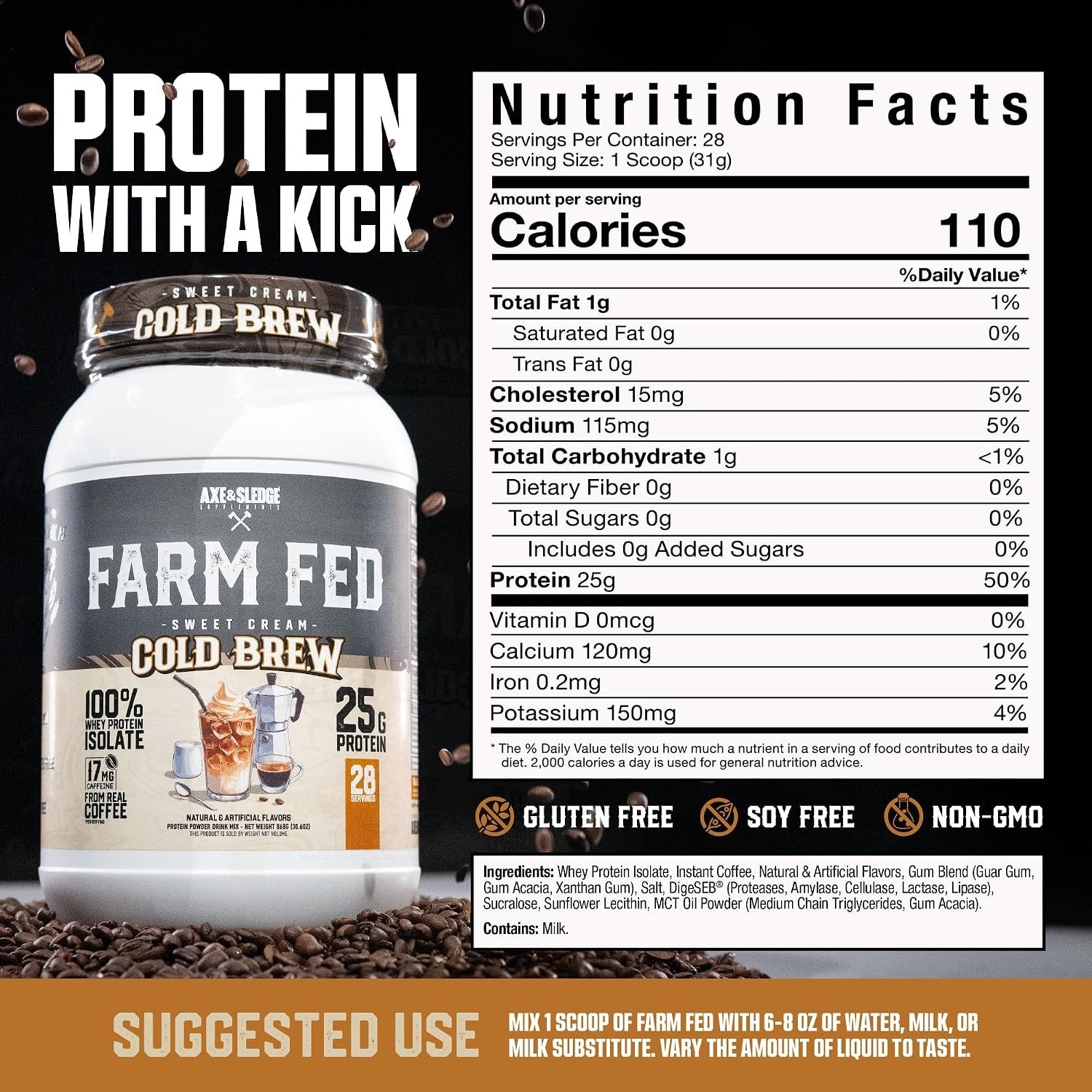 Axe & Sledge Farm Fed Protein Sweet Cream Cold Brew 25g Protein NEW