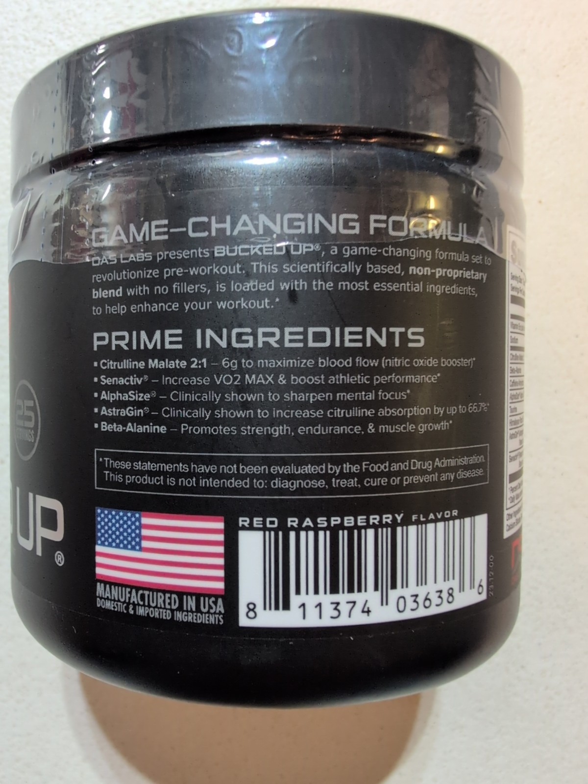 Bucked Up Pre-Workout Powder Blood Raz, 25 Servings 9.2oz Made In USA BB 4/2027