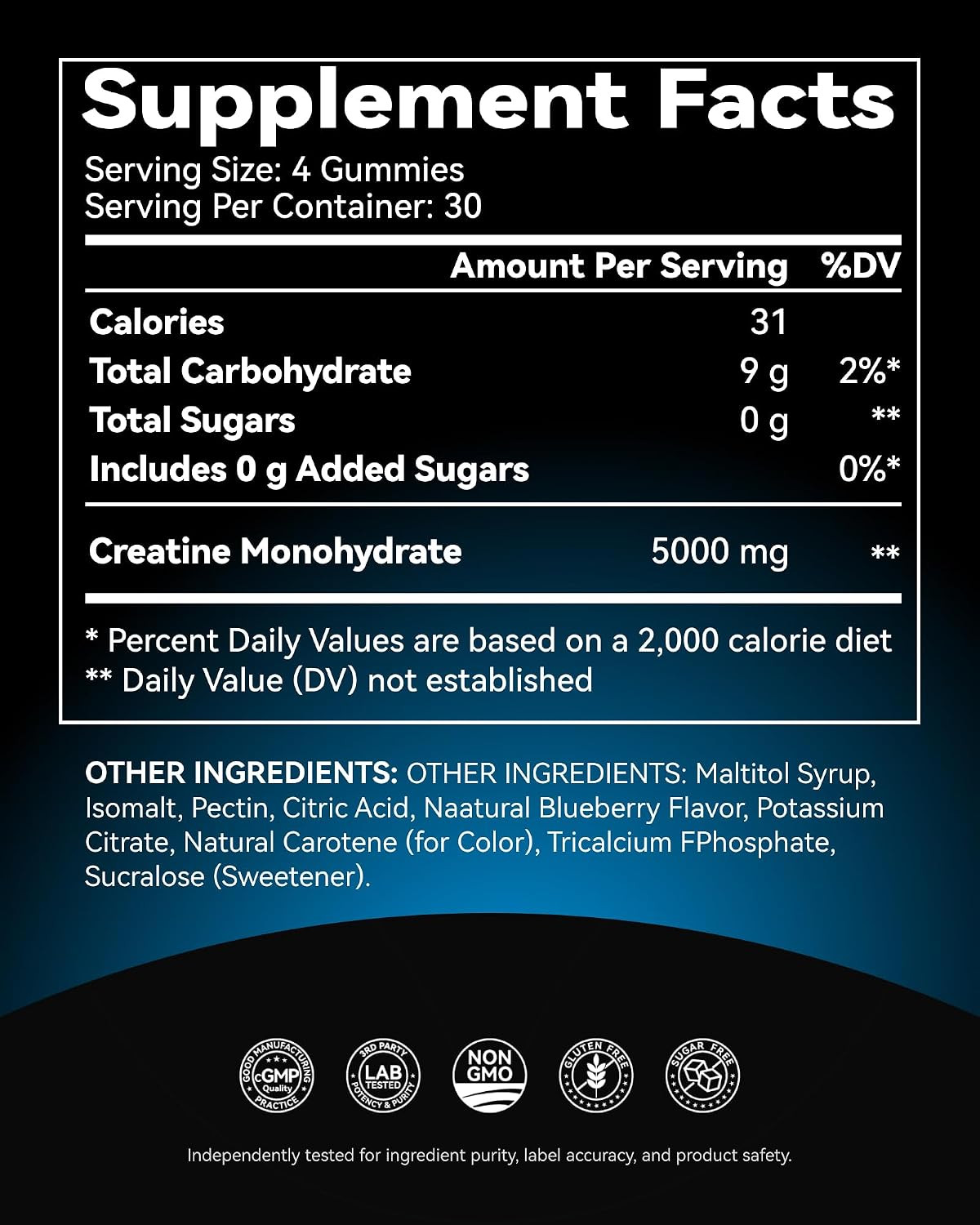 Creatine Monohydrate Gummies for Men & Women 5000 Mg, 3Rd Party Tested, Creatine