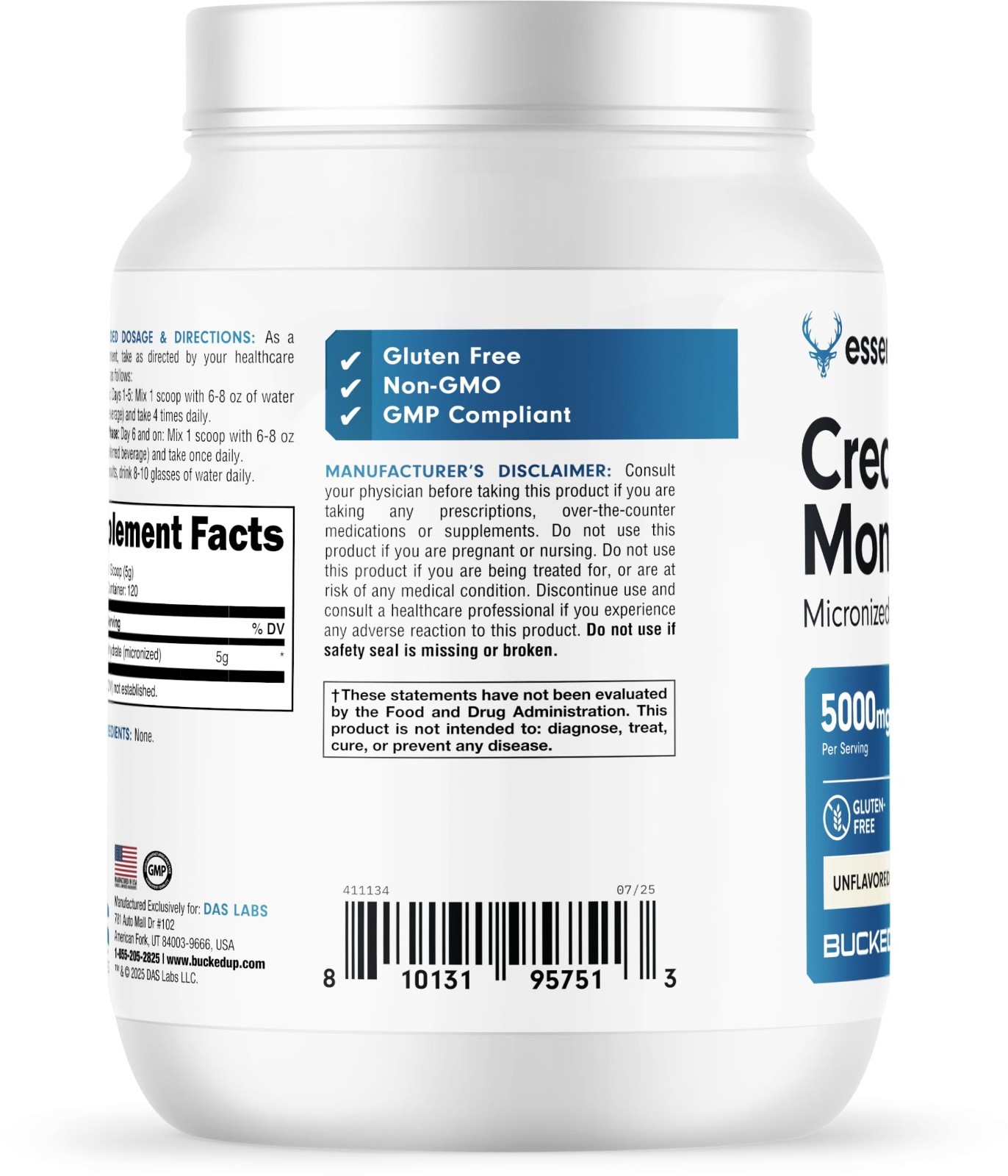 Micronized Creatine Monohydrate Powder – Unflavored, Easy Mix, 5G/Serving, 120 S