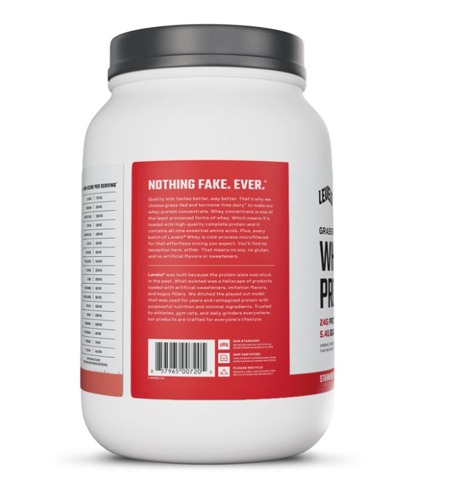 Levels Grass Fed Whey Protein Strawberry 2lb 24g Protein