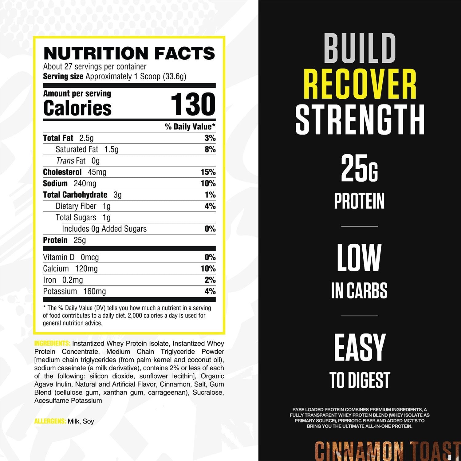 Ryse 25g Loaded Protein Powder, Cinnamon, 2 lbs.