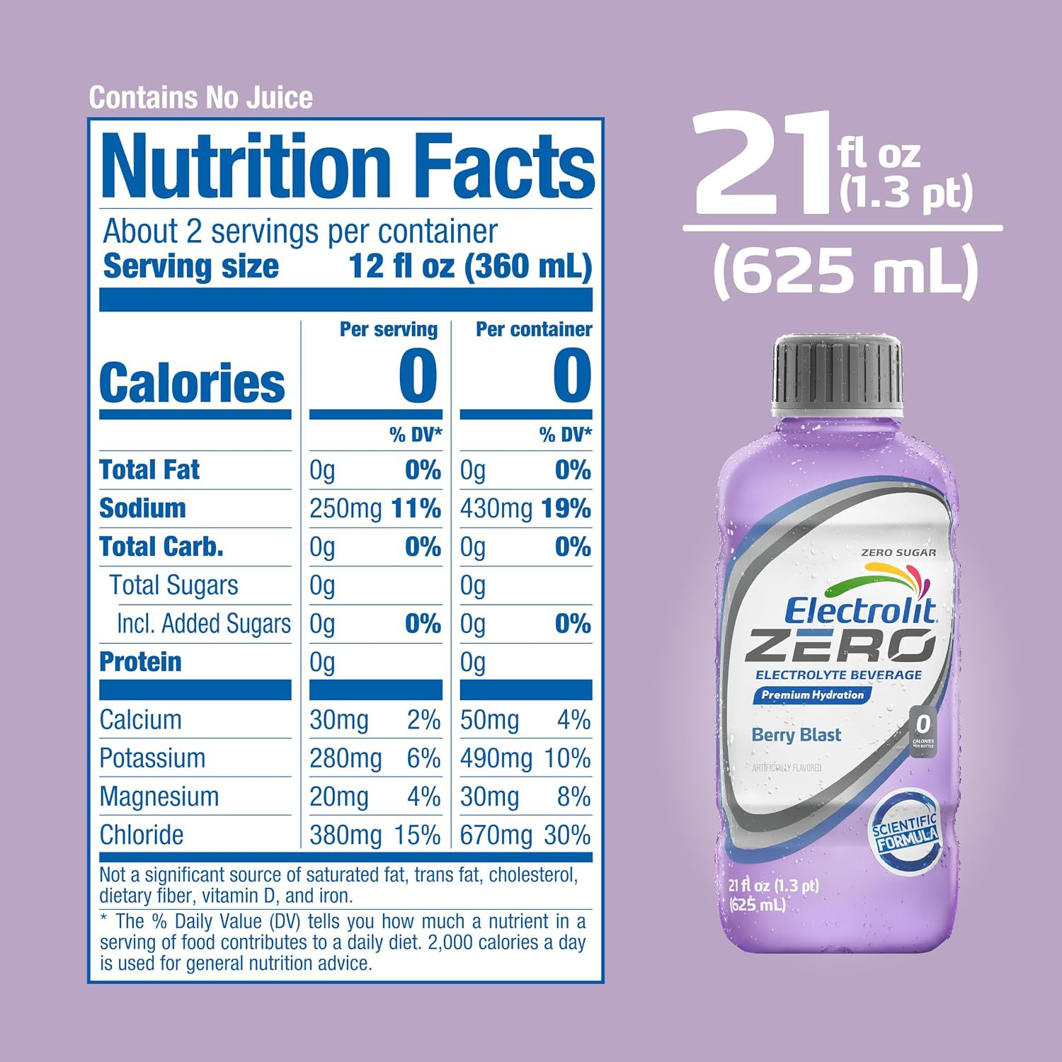 Zero, Electrolyte Beverage, Berry Blast, 21 Fl Oz Bottle (Pack of 12)