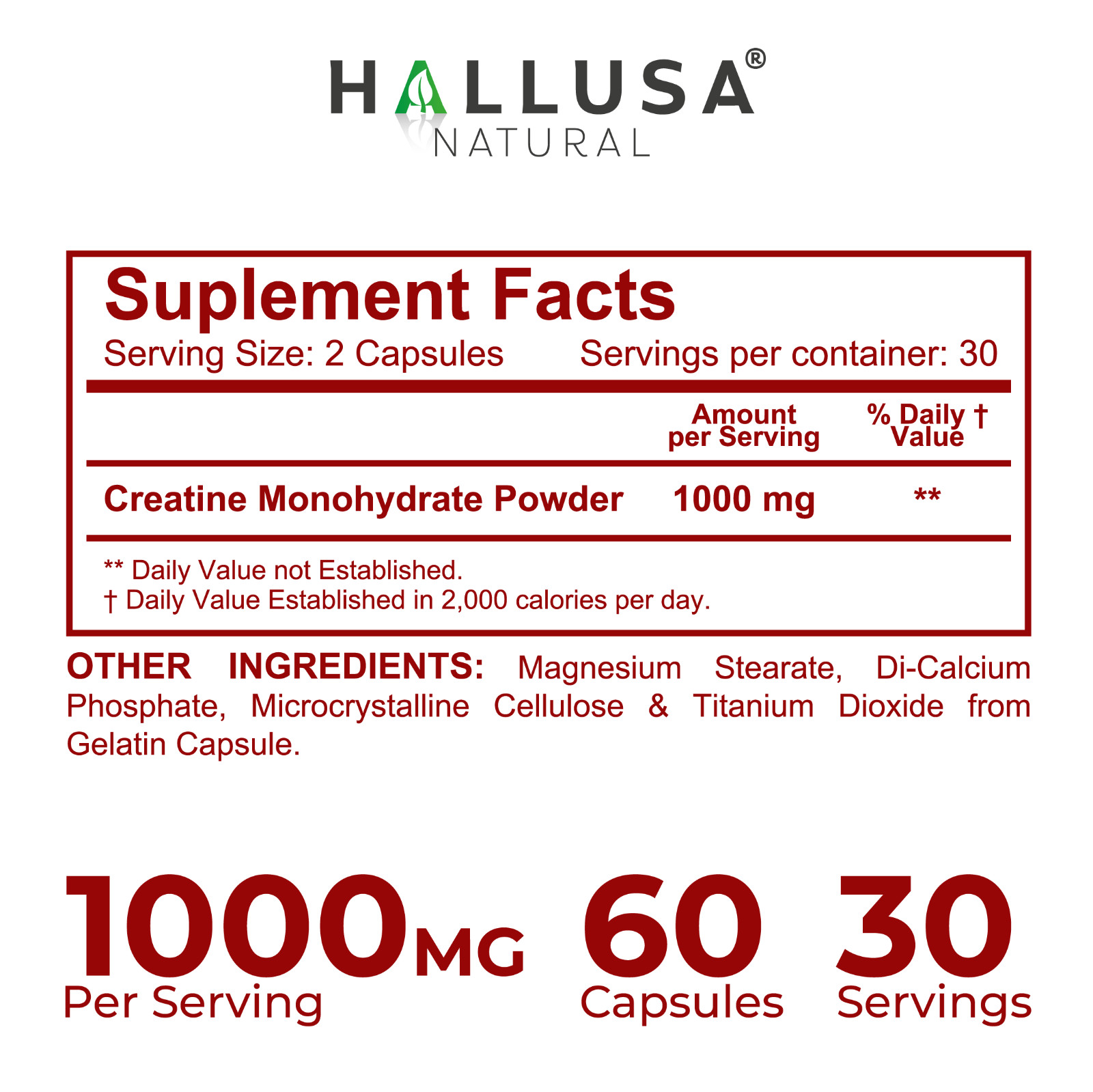 CREATINE Monohydrate – Amino Acid – Preworkout – Support Muscles – 60