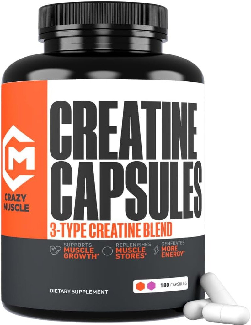 Creatine Capsules, 5G Premium 3X Threeatine Pre Workout Bulk Muscle Mass Gain…