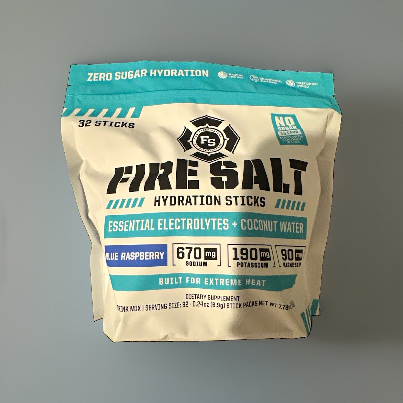 Fire Salt Electrolyte Hydration Powder Sticks Blue Raspberry 32ct