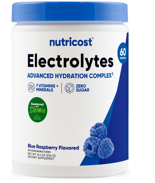 Nutricost Electrolytes Powder Watermelon 60 Servings Zero Sugar Hydration 6.6oz