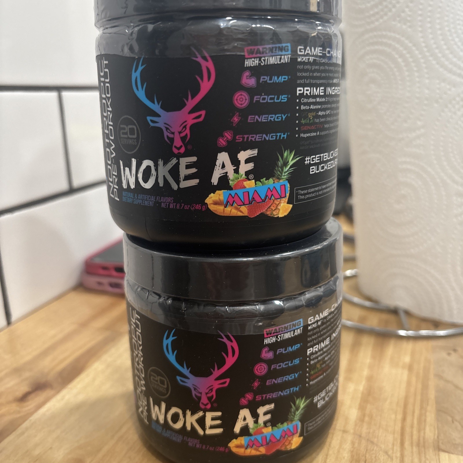 2 jars! Bucked Up Woke AF Miami Pre-Workout Powder Exp 09/2028 2 jars!